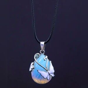 Opalite Butterfly Gemstone Pendant Necklace
